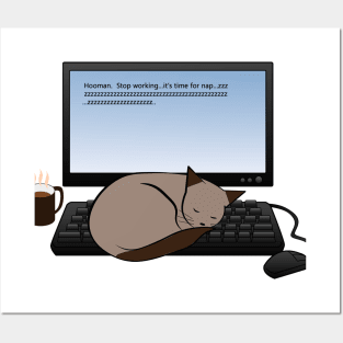 Sleeping Cat on Computer Keyboard Posters and Art